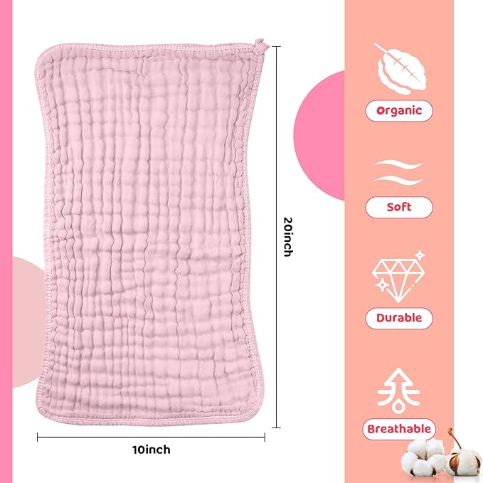 8 Packs Muslin Burp Cloths Large 20" x 10", 6 Layers Unisex Baby Absorbent 100% Cotton Burp Rags Colorful Muslin Washcloths for Baby Plain Soft Cotton Cloth for Babies Girls Boys(Bright Colors)