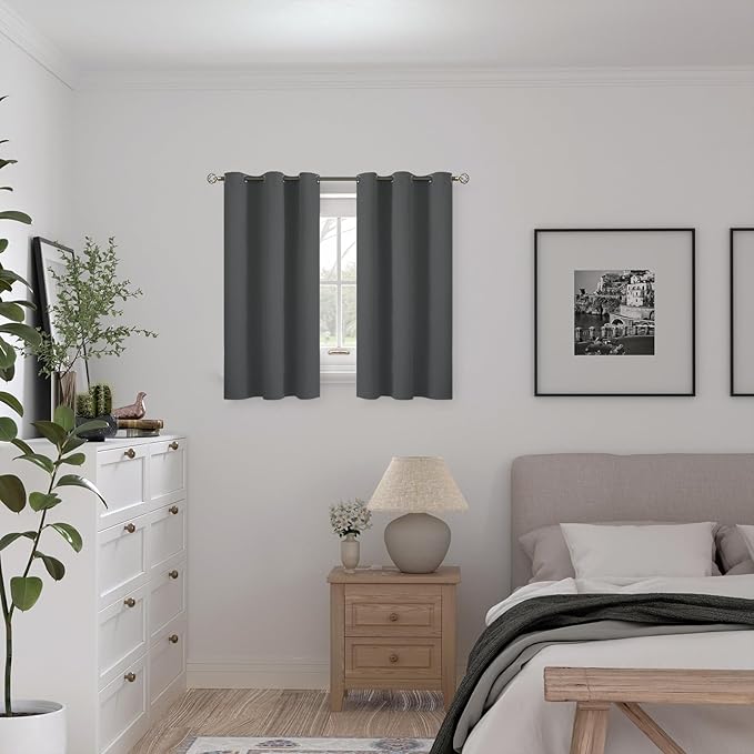 BGment Blackout Curtains for Bedroom 45 Inch Length, Thermal Insulated Soundproof Room Darkening Curtains for Small Window, Each Short Window Curtains 42 Inch Wide, Dark Grey, 2 Panels