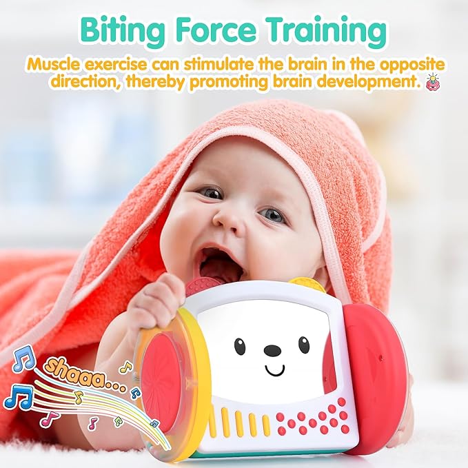 PLAY Tummy Time Toys Rolling Baby Mirror Activity Toy for Newborn 0 3 6 9 12 Months with Teethers Infant Mirror Crawling Montessori Toys for Brain Development Visual Stimulation, Double-Sided