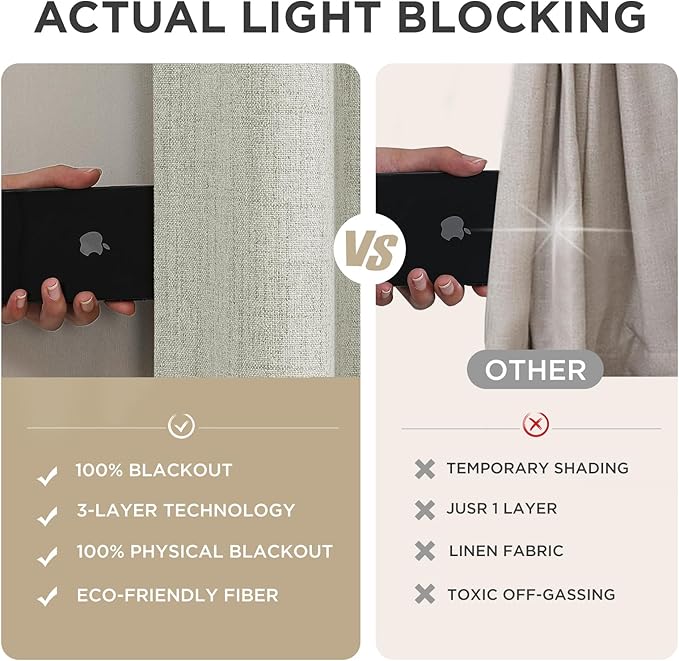 Joydeco Blackout Curtains for Bedroom - 72 Inch Long 100% Light Blocking 2 Panels Light Beige Drapes, Thermal Insulated Room Darkening Curtains, Linen Textured for Living Room, Rod Pocket & Back Tabs