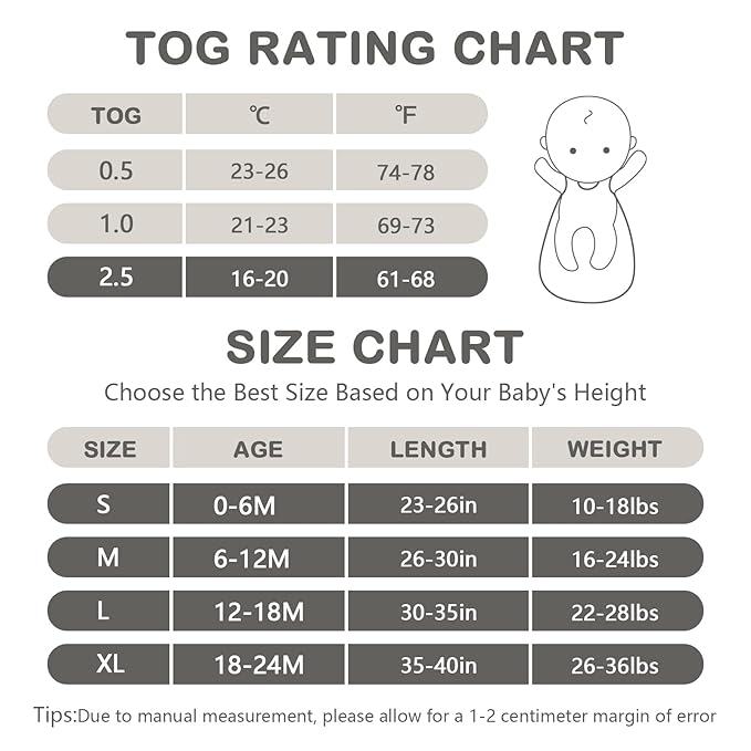 Mosebears Sleep Sack Baby Winter Wearable Blanket with 2-Way Zipper,2.5 TOG Cotton Sleep Sack Unisex (Grey, 0-6 Months)