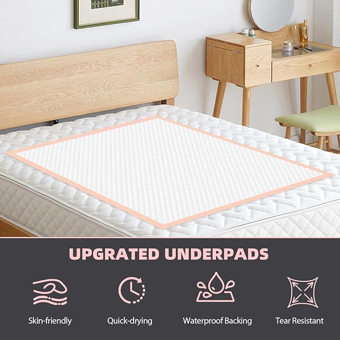 MKISS Tear-Resistant Oversized Bed Pads 40" x 60"(40 Counts), Heavy Duty Ultra Absorbent Underpads, Chucks Pads Disposable for Adults, Children, Babies, Elderly and Pets