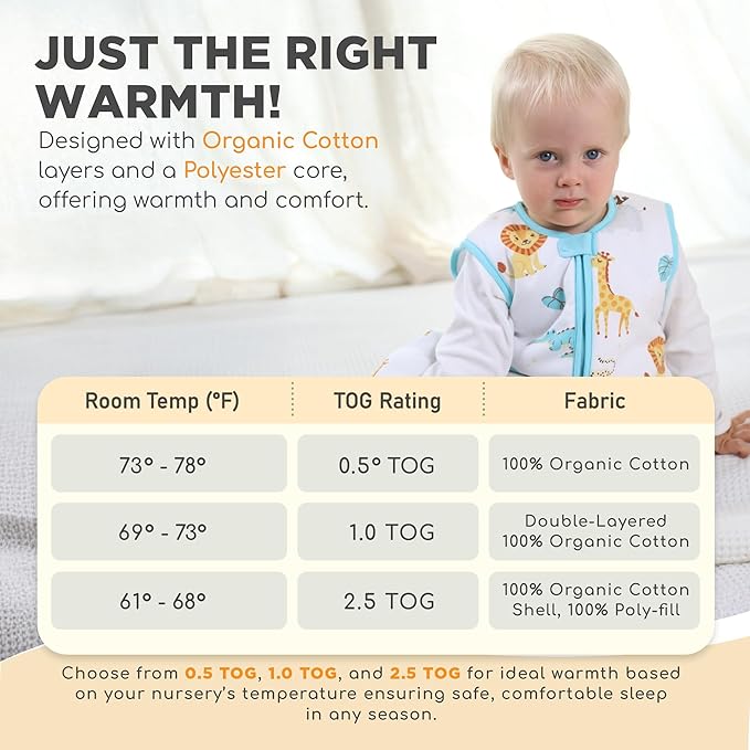 Mama Cheetah Toddler Sleep Sack with Feet 3T - 4T, 2.5 TOG Organic Cotton Baby Sleeping Bag with Legs, Baby Wearable Blankets for Walkers w/ 2-Way Zipper, Baby Sleep Sack for Girls & Boys, Large