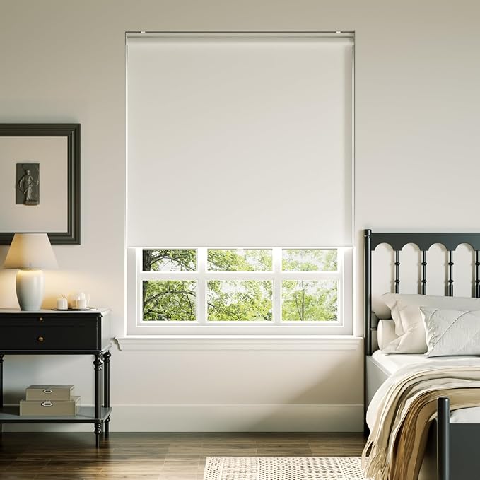 Cordless Roller Shades Blackout Blinds for Windows Room Darkening Rolled Up Shades with Spring System, UV Protection Window Shades Door Blinds for Home and Office (White, 32" W x 72" H)