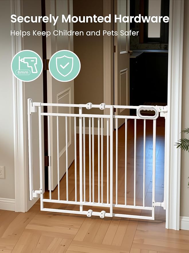 Grownsy Baby Gate for Stairs- No Bottom Bar, 29.8” to 43.5” for Child and Pet, Dog Gate with Auto-Close & One-Hand Operation, Hardware-Mounted (Drill Needed) Installation for Doorways and Indoor Use