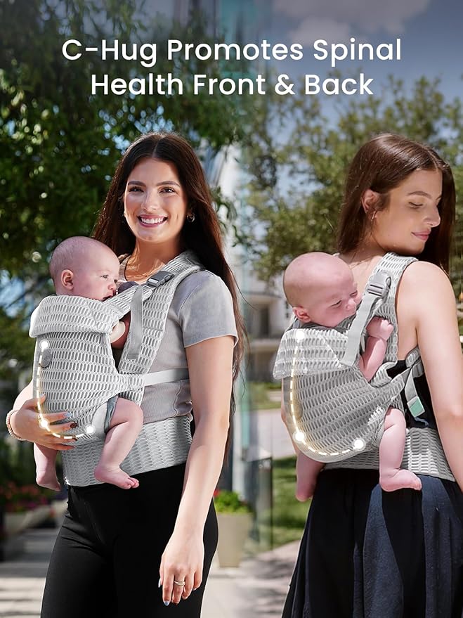 GROWNSY Baby Carrier Newborn to Toddler (7-44lbs), Ergonomic & Cozy Wraps Carrier with One-Click Buckle, Head Support for Hands-Free Comfort, Design for Infant to Toddler, Silver Grey