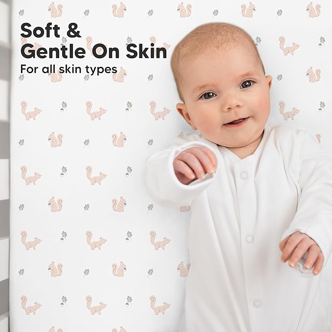 KeaBabies 2-Pack Organic Crib Sheets for Boys, Girls - 52x28 Fitted Crib Mattress Sheet Neutral, Breathable Jersey Cotton Cover for Baby Bed, Toddler Mattress, Soft & Cute Prints (Nibbles/Bruce)