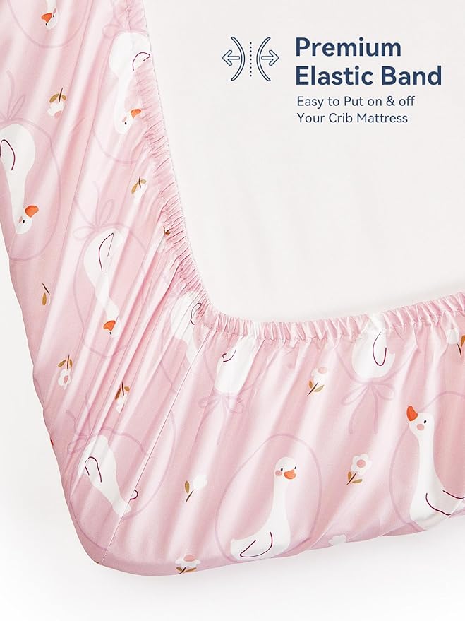TILLYOU Baby Crib Sheets for Boys Girls, Super Soft Toddler Bed Sheets, 2 Pack Sheets for Standard Crib Mattress 28x52in, Swan