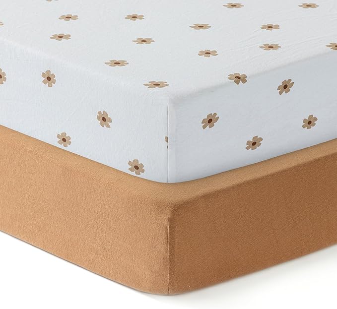 Dreamology Crib Sheets Cotton,2 Pack,Soft,Standard Crib Sheets,100% Cotton Crib Sheet,for Boy,Girl, Baby Mattress Sheets and Toddler Bed Sheets, 28x52 Crib Mattress Sheets | Brown and Flowers