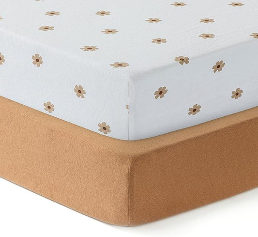 Dreamology Crib Sheets Cotton,2 Pack,Soft,Standard Crib Sheets,100% Cotton Crib Sheet,for Boy,Girl, Baby Mattress Sheets and Toddler Bed Sheets, 28x52 Crib Mattress Sheets | Brown and Flowers