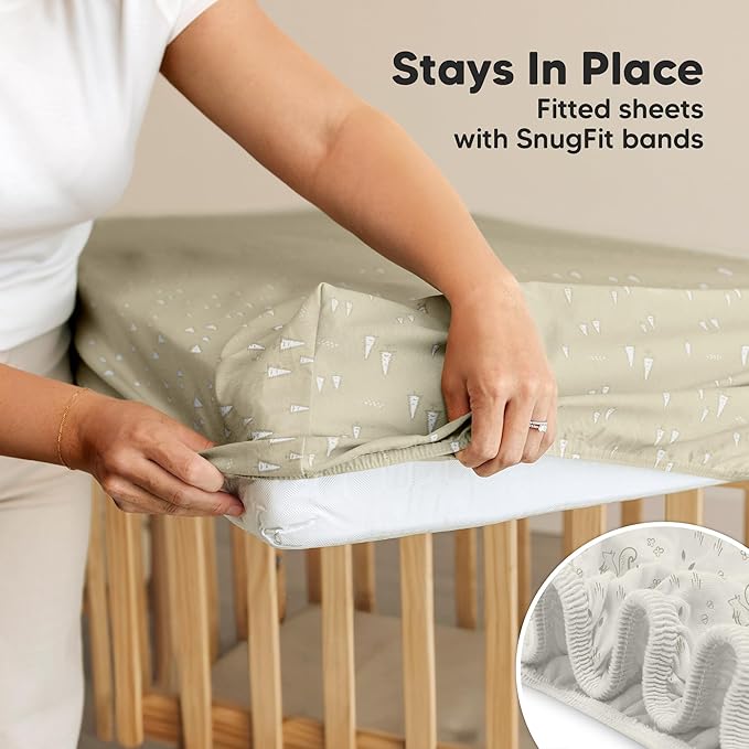 2-Pack Waterproof Crib Sheets for Boys, Girls - 52x28 Fitted Organic Cotton Baby Crib Sheets, Toddler Mattress Protector Cover, Washable, Soft & Durable Baby Bedding Essentials(Pine Grove)