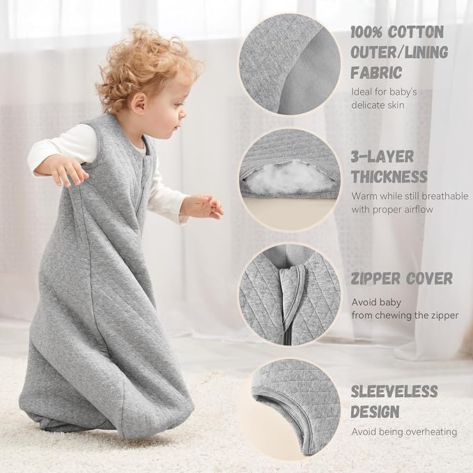 Yoofoss Baby Sleep Sack 0-6 Months TOG 2.5 Winter Baby Wearable Blanket, 100% Organic Cotton Infant Sleeping Sack 2-Way Zipper Warm Quilted Sleep Sack