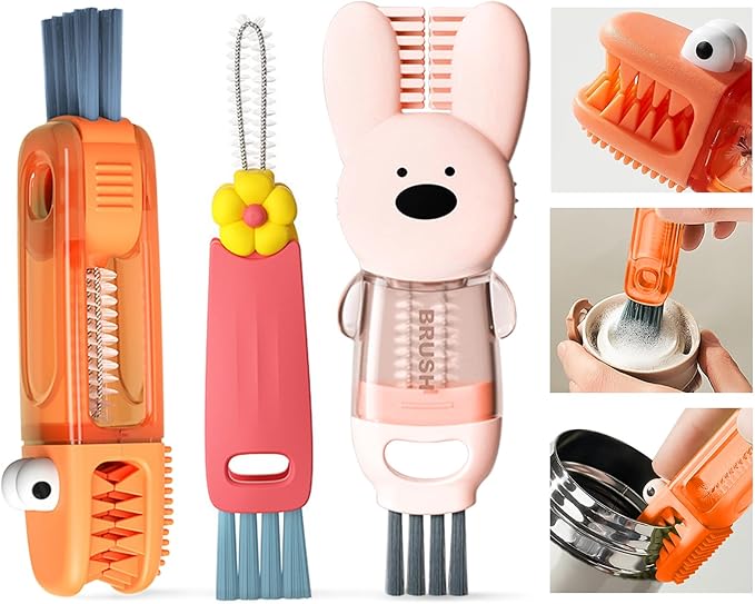 4 in 1 Cup Lid Cleaning Brush, 3 in 1 Bottle Brush, Cup Crevice Cleaning Tools, Easy to Clean and Storage, ABS+Silicone Cup Lid Gap Cleaner, Portable Multifunctional Bottle Cleaning Brush (3Pcs)