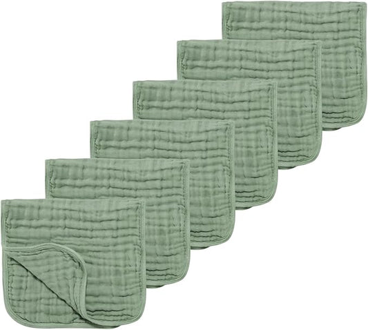 TDHD Muslin Solid Burp Cloths 100% Cotton Large 18''x10'' Extra Soft and Absorbent Multifunctional 6 Pack Baby Burping Cloth for Unisex Boys Girls (Green)