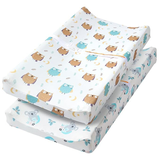FHMJYH Changing Table Pad Cover Elastic Changing Pad Cover Premium Baby Changing Pad Cover 2 Pack for Boys Girls Soft and Comfortable (Owl and Koala)