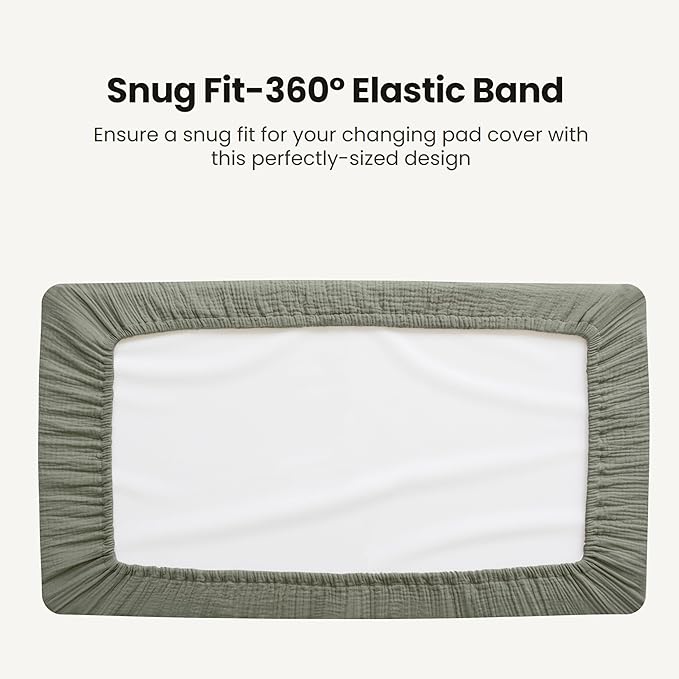 Konssy Waterproof Muslin Changing Pad Cover 2 Pack, Quilted Cotton Fitted Diaper Chang Table Cover, Soft Changing Pad Sheets for Girls Boys (Fog Green,Cream)