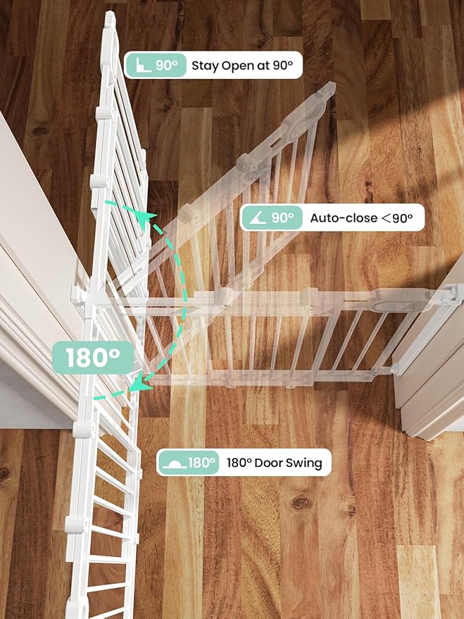 Mom's Choice GROWNSY Baby Gate No Bottom Bar, Adjustable Width 26” to 36” for Child and Pet, Dog Gate with Auto-Close & One-Hand Operation, Screw-in Installation for Doorways and Indoor Use