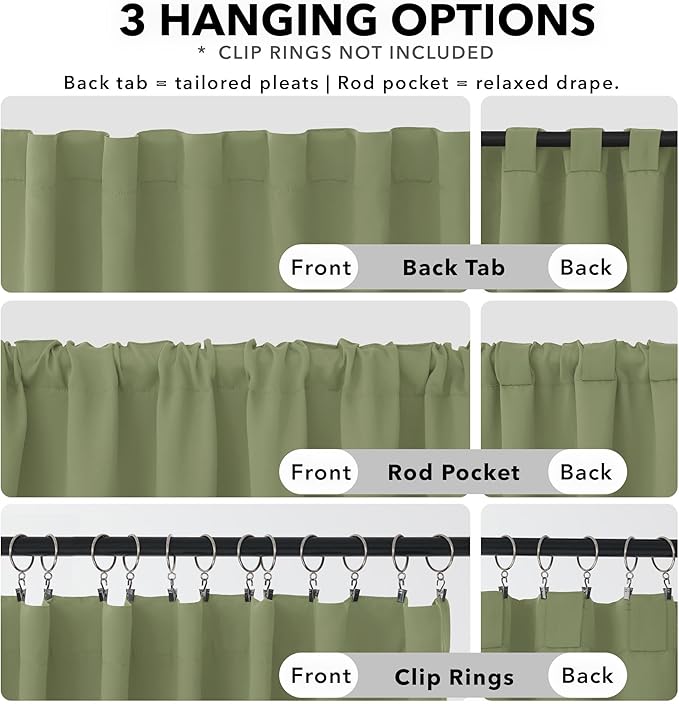 Deconovo Blackout Curtains, Thermal Insulated, W70 x L95 2 Panels, Back Tab, Machine Washable, Room-Darkening Drapes for Bedroom/Living Room Sage Green