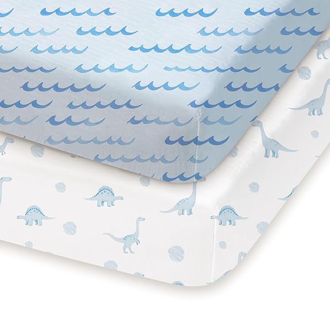Pack and Play Sheets Fitted, Mini Crib Sheets 2-Pack for Pack N Play Mattress, Stretchy Playard Sheet, Soft and Breathable