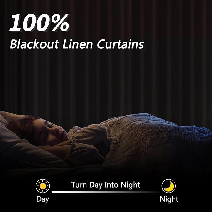 Guken 100% Blackout Linen Curtains 84 Inch Length 2 Panels Set for Living Room Bedroom Back Tab Thermal Insulated Black Out Linen Drapes Room Darkening Window Curtains 84 Inches Long,Light Blue