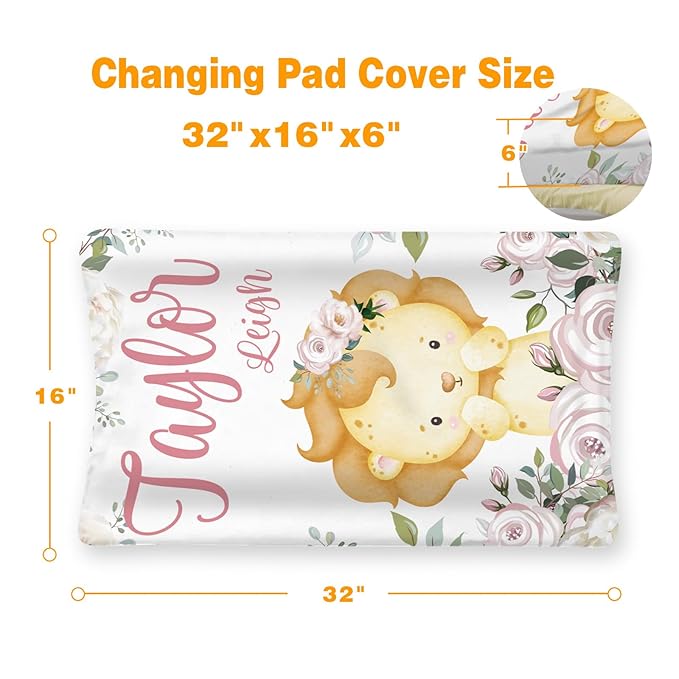 Custom Changing Pad Cover Set - Jersey Knit Ultra Soft Unisex Waterproof Diaper Changing Table Covers with Personalized Name for Baby Boys Girls - Comfy Cozy 2 Pcs Set Style02