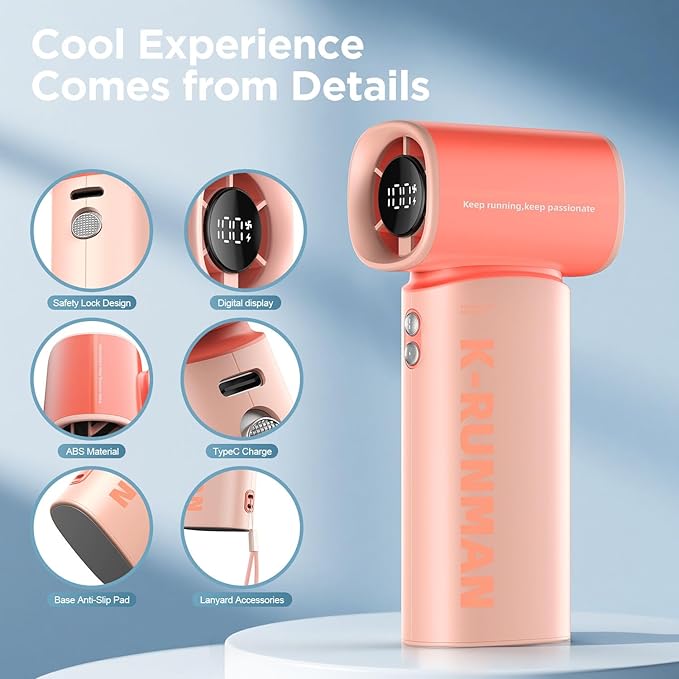 Portable Handheld Turbo Fan,100 Speeds Adjustable Mini Personal Fan, 4000mAh USB Rechargeable Battery Operated, LED Display,Gifts for Women Men Travel/Camping/Outdoor (Pink)