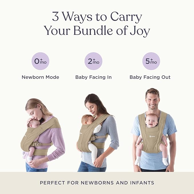 Ergobaby Embrace Baby Carrier Newborn to Toddler - Lightweight Ergonomic Baby Carriers - Cozy Essentials (7-25 Pounds), Ponte Knit, Olive