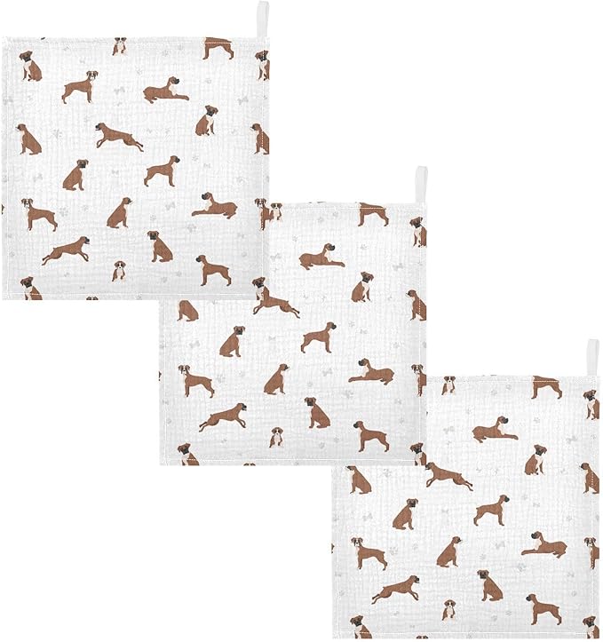 vvfelixl Baby Cotton Washcloths Boxer Dog Infants Bath Towel for Unisex Puppy Face Towels for Newborn, Natural Baby Wipes Delicate Skin, 11.8 X 11.8 inch, one sizex5