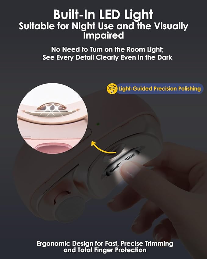 Electric Nail Clipper Upgraded 3 in 1 Automatic - with Polishing, Dust Storage & LED Light, Nail File Toenail Trimmer, Gifts for Women Men Mom Her Him Kids Adults Senior Baby Teacher Students (Pink)