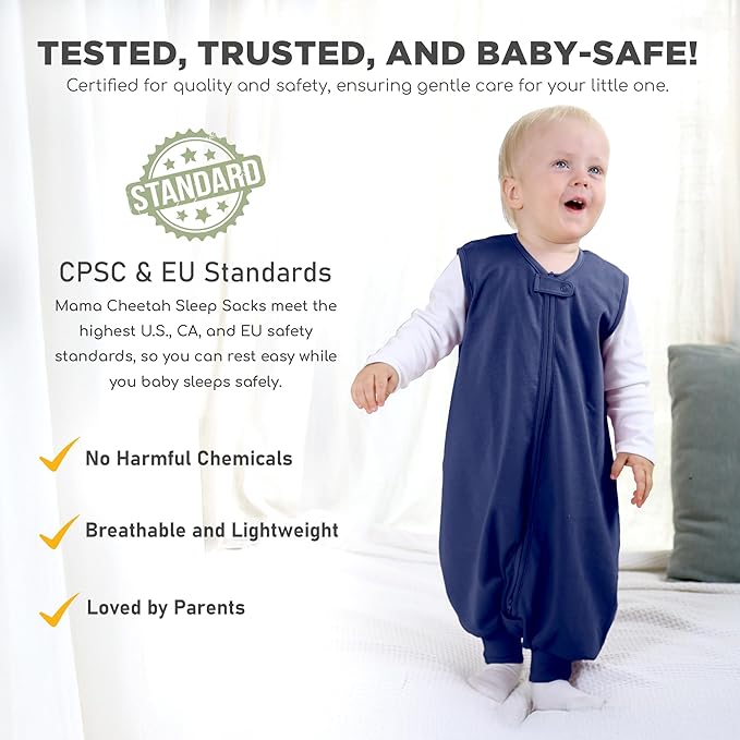 Mama Cheetah Toddler Sleep Sack with Feet 4T-5T, 0.5 TOG Organic Cotton Baby Wearable Blankets with Legs, Baby Sleeping Bag for Walkers, Early Walker X-Large