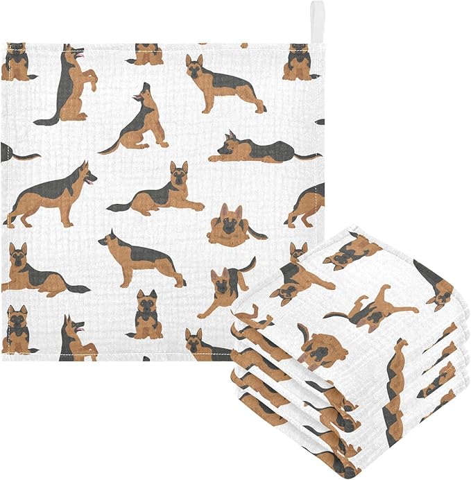 vvfelixl Baby Cotton Washcloths German Shepherd Dogs Infants Bath Towel for Unisex Face Towels for Newborn, Natural Baby Wipes Delicate Skin, 11.8 X 11.8 inch, one sizex3