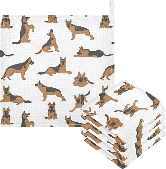 vvfelixl Baby Cotton Washcloths German Shepherd Dogs Infants Bath Towel for Unisex Face Towels for Newborn, Natural Baby Wipes Delicate Skin, 11.8 X 11.8 inch, one sizex5