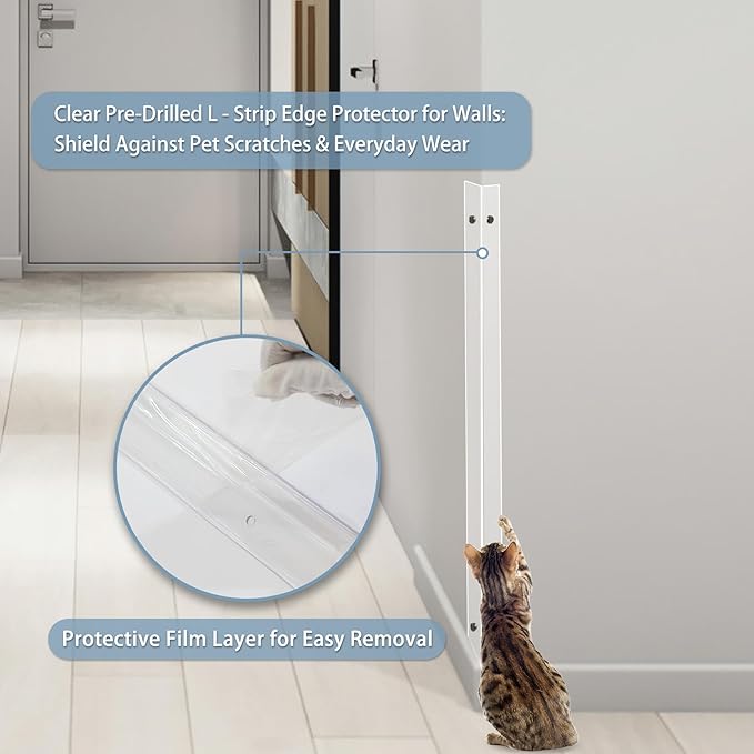 Pre-Drilled Wall Corner Protectors, 2pcs x 47.2''L x 1.97''W Clear Screw Fixing Anti-Impact L-Shape Protective Edge Shields & Guards for Door Frame, Sharp Wall