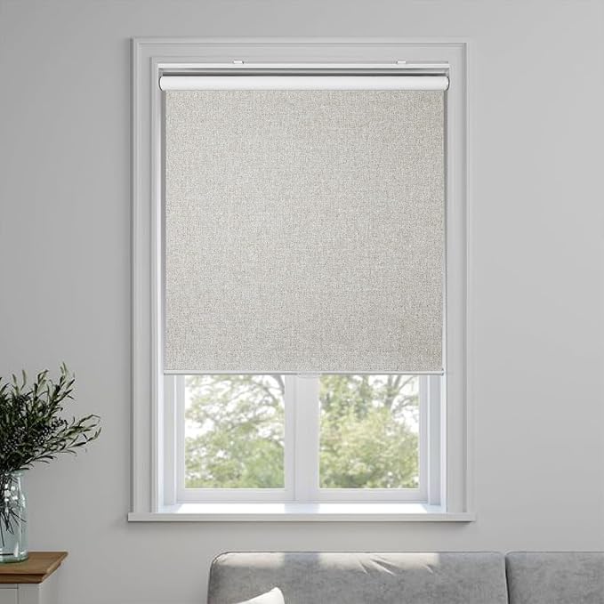 Homebox Cordless Blackout Roller Shades for Windows, 100% Room Darkening Blinds with Thermal Insulated Easy Install Spring System for Home, Living Room, Nursery (55" W x 72" H, Beige)
