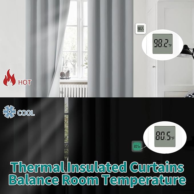 BGment Blackout Curtains for Bedroom 63 Inch Length 2 Panels Set, Thermal Insulated Bedroom Curtains Soundproof Room Darkening Window Curtain Drapes, Each Grommet Curtains 52 Inch Wide, Light Grey