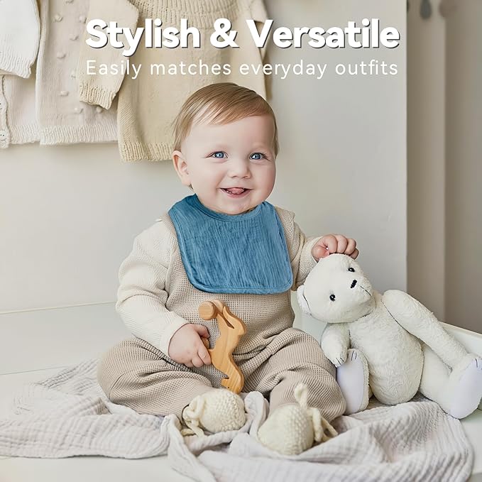 Wrrernsin Muslin Baby Bibs for Unisex Boys Girls, Cotton Drool Bibs, Adjustable Newborn Bibs for Drooling and Teething