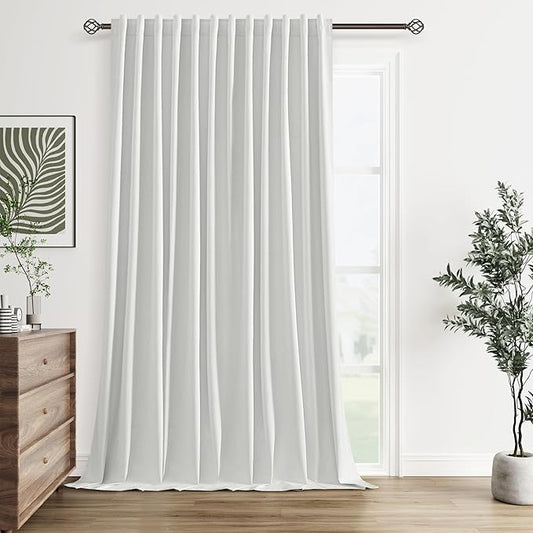 Guken White 100% Blackout Linen Curtains 100 Inch Wide by 108 Inch for Living Room Bedroom Back Tab Thermal Insulated Black Out 1 Drapes Room Darkening Window Curtains,1 Panel
