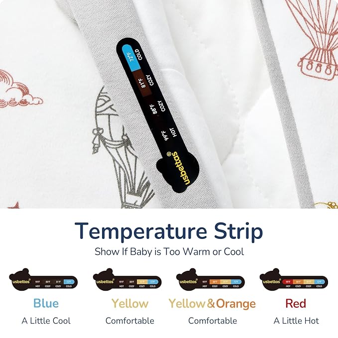 Baby Sleep Sack 6–12 Months, 2.5 TOG Warm Cotton Sleep Sack with Detachable Long Sleeves, Winter Wearable Blanket for Cold Nights, 2-Way Zipper Toddler Sleeping Sack, Hot Air Balloon