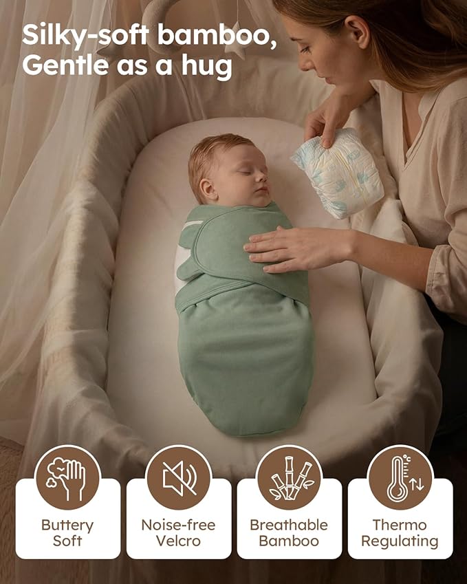 Yoofoss Baby Swaddle for Newborns 0–3 Months, Adjustable Soft & Breathable Swaddles,Noiseless Closure Swaddle Sleep Sack, Durable & Snug Fit