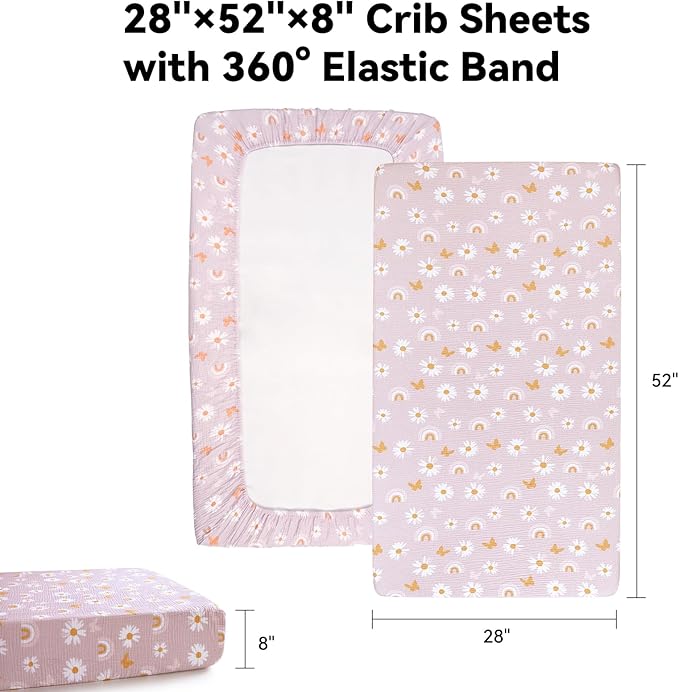 TILLYOU 2 Pack Muslin Crib Sheets for Boys and Girls, 100% Cotton Fitted Crib Sheet for Toddler 52x28 Standard Crib Mattress, Pink Butterfly