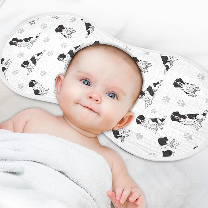 Qinllo 2 Pack Muslin Burp Cloths Collie Dogs Cute White Cotton Baby Burp Cloths Ultra Absorbent Soft Burping Cloth Washcloths for Baby Boys Girls 22x11 Inch