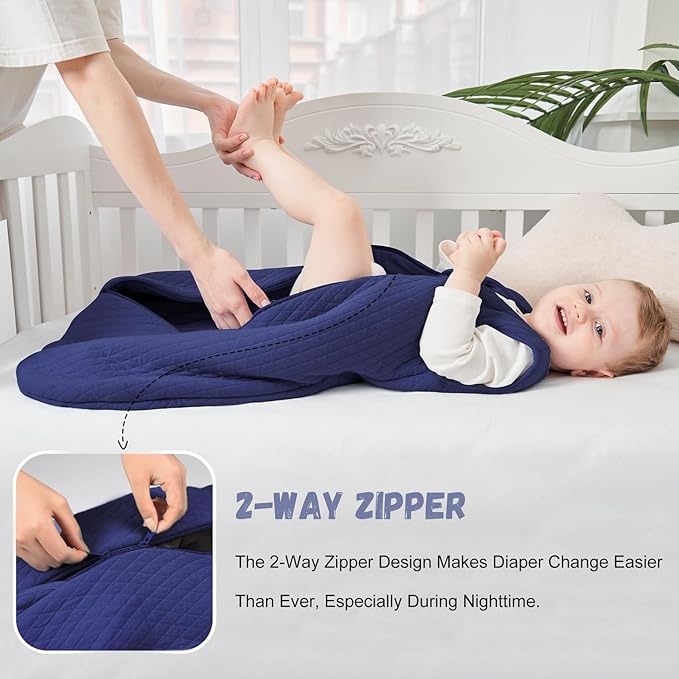 Yoofoss Baby Sleep Sack 12-18 Months TOG 2.5 Winter Baby Wearable Blanket, 100% Cotton Infant Sleeping Sack 2-Way Zipper Warm Quilted Sleepsack, Navy