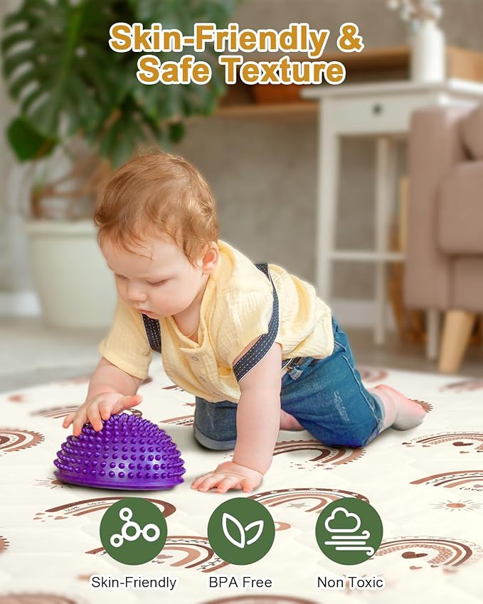 Premium Foam Baby Play Mat 50" x 50" with Removable Cover, Extra Thick Padding Playpen Mat, Non-Slip Floor Mat, Stylish & Easy to Clean for Crawling Baby, Infants & Toddlers, Rainbow