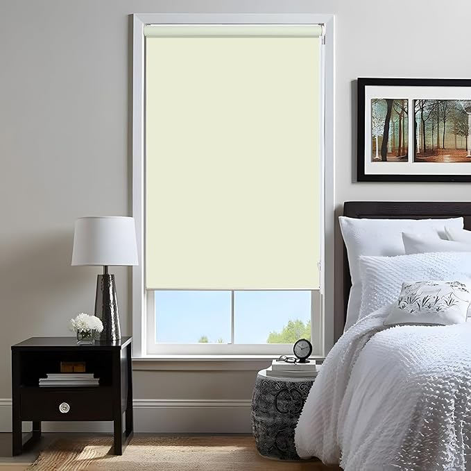 Allbright 100% Blackout Cordless Roller Shades for Windows, Thermal Insulated UV Protection, Window Roller Blinds for Home, Office, Bedroom, Door, 34" W x 72" H, Light Brown