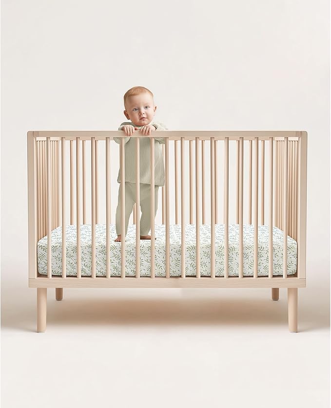 lulumoon Baby Muslin Crib Sheets: Soft & Breathable Fitted Crib Sheets for Boys - Green Leaf Sheets for Standard Crib 2Pack