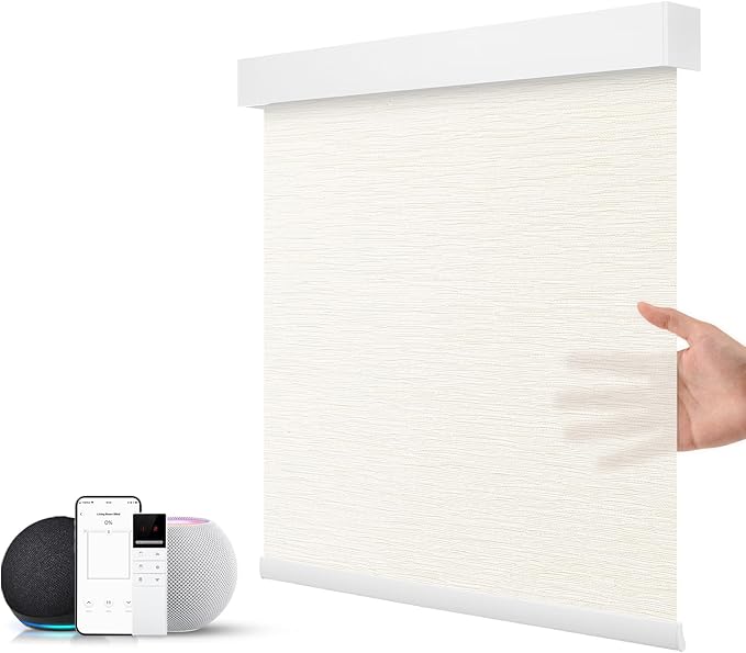 ZSTARR Motorized Smart Light Filtering Blind for Window with Remote Control, Automatic Blackout Roller Shade Customizable Size,with Valance Child Safety Rechargeable Battery Blinds (Light Beige)