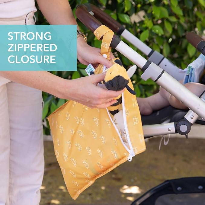 Bumkins Waterproof Wet Bag for Baby, Travel, Swim Suit, Cloth Diapers, Pump Parts, Pool, Beach, Gym Clothes, Toiletry, Hook to Stroller, Daycare, Zipper Reusable Wetdry Packing Pouch, Yellow