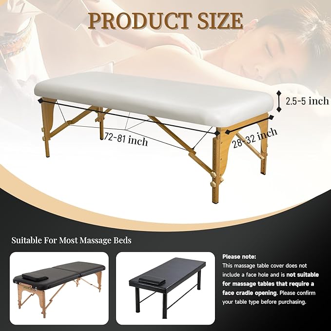 XIAROGEE Leather Massage Table Cover Wipeable Covers for Massage Table Waterproof Vinyl Replacement Bed Cover Protector for Lash/Spa (Cream White, 1)