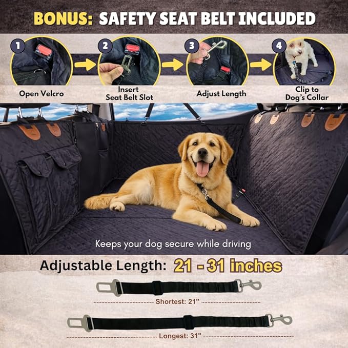 Back Seat Extender for Large Dogs, Dog Car Seat Cover Hard Bottom Holds 400lbs, Waterproof Nonslip Dog Hammock for Car, Large Car Seat Protector for Car, SUV, Truck, Universal Fit