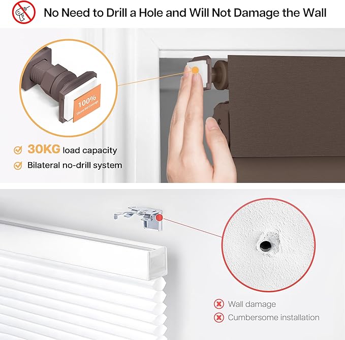 LazBlinds No Drill Blinds for Indoor Windows, Blackout Roller Shades, Cordless Window Blackout Blinds, Thermal Insulated Fabric UV Protection for Home and Office, 34" W x 48" H, Dark Coffee